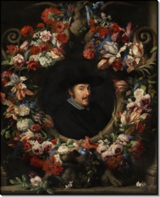 Портрет мужчины в картуше, обрамленный цветочной гирляндой - Брейгель, Абрахам