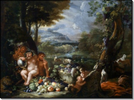 Силен и кентавры с фруктами на фоне пейзажа - Брейгель, Абрахам
