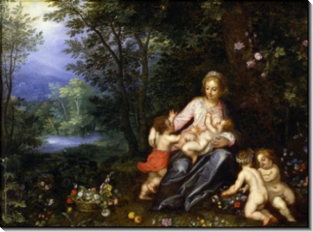 Мадонна с Младенцем, маленьким Иоанном Крестителем и путти в пейзаже - Брейгель, Ян (Старший)