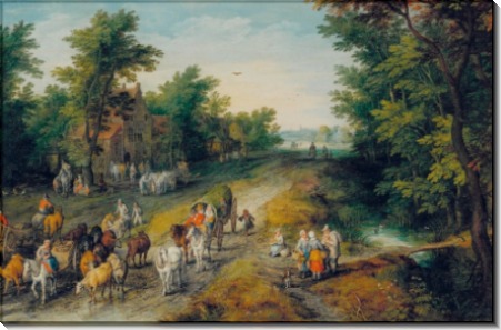 Пейзаж с путниками и таверной - Брейгель, Ян (Старший)