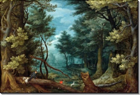Лесной пейзаж с охотниками на оленя - Брейгель, Ян (Старший)