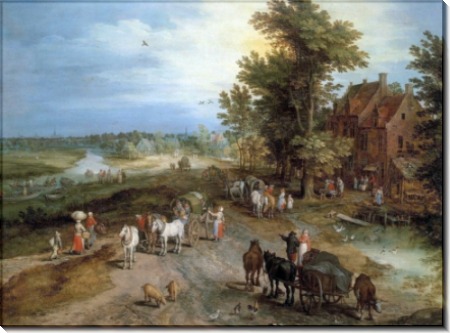 Пейзаж с деревенской таверной - Брейгель, Ян (Старший)