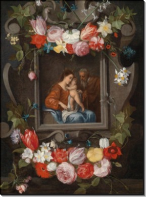Святое Семейство в картуше с цветами - Брейгель, Ян (младший)