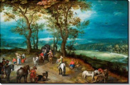 Панорамный пейзаж с путниками на дороге - Брейгель, Ян (младший)
