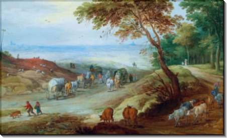 Холмистый пейзаж с путниками на дороге - Брейгель, Ян (младший)