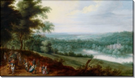 Пейзаж с путниками и танцующими крестьянами - Брейгель, Ян (младший)