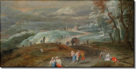 Холмистый валлонский пейзаж с путниками - Брейгель, Ян (младший)