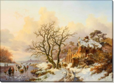 Зимний пейзаж с фигуристами у руин часовни Виллер-Ла-Виль - Круземан, Фредерик Маринус