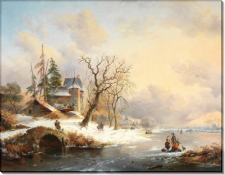 Зимний пейзаж с фигурами близ замка - Круземан, Фредерик Маринус