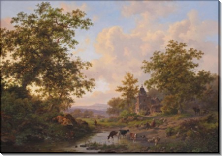 Пейзаж с пастухами, отдыхающими у реки - Круземан, Фредерик Маринус