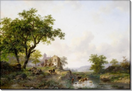 Пейзаж со стадом у реки - Круземан, Фредерик Маринус
