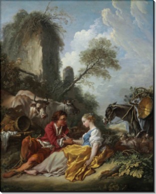 Пасторальный пейзаж с пастушкой и пастухом - Буше, Франсуа