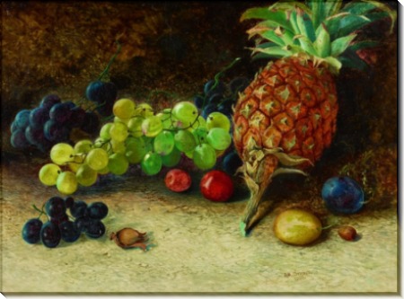 Натюрморт с ананасом, виноградом, орехами и сливами - Гримшоу, Джон Аткинсон