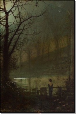 Женщина, стоящая у озера лунной ночью - Гримшоу, Джон Аткинсон