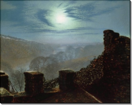 Полнолуние с перистыми облаками, вид со стен замка Раундхей Парк - Гримшоу, Джон Аткинсон