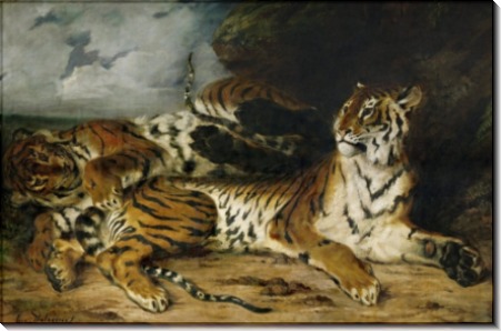 Молодой тигр, играющийся с матерью - Делакруа, Эжен 