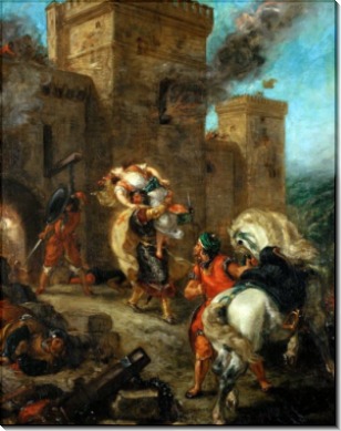 Тамплиер похищает Ребекку во время нападения на замок Фрондебёф - Делакруа, Эжен 