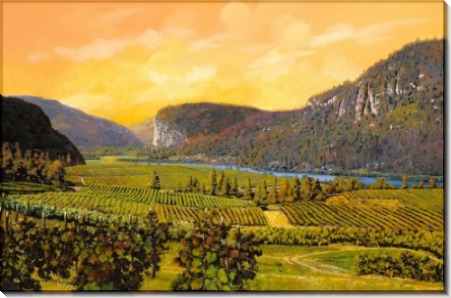Пейзаж с виноградникамии на берегу реки - Борелли, Гвидо (20 век)