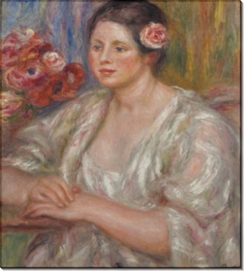 Дама в белом с розой в волосах - Ренуар, Пьер Огюст