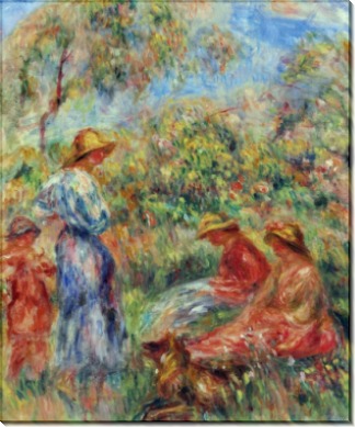 Три девушки с ребенком на фоне пейзажа - Ренуар, Пьер Огюст