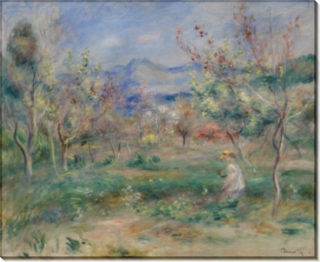 Пейзаж с женщиной в цветущем саду - Ренуар, Пьер Огюст