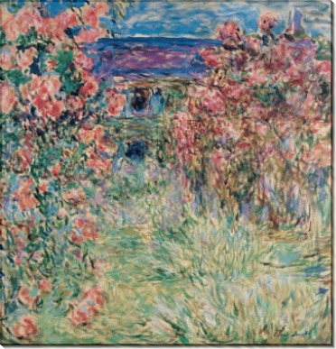 Вид на дом из розовых кустов - Моне, Клод