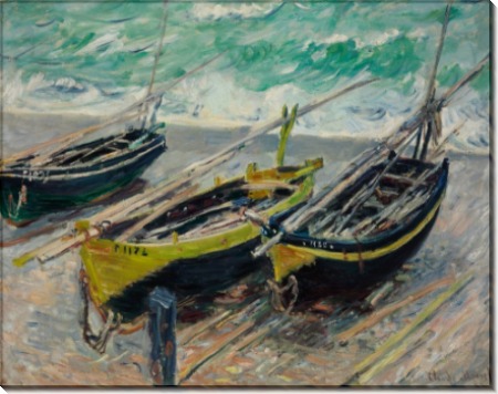 Три рыбацкие лодки на берегу моря - Моне, Клод