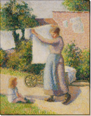 Женщина, развешивающая белье после стирки - Писсарро, Камиль