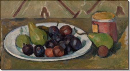 Тарелка с фруктами и банка консервов - Сезанн, Поль