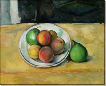 Натюрморт с персиками и двумя зелеными грушами - Сезанн, Поль