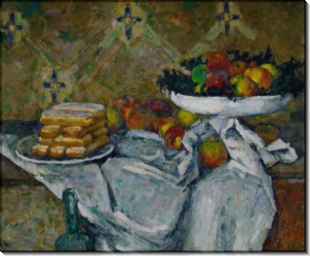 Ваза с фруктами и тарелка с бисквитами - Сезанн, Поль