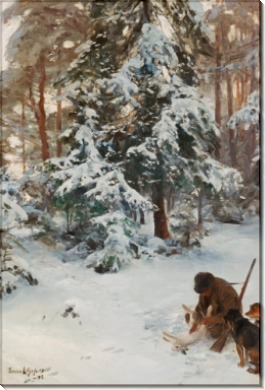 Зимний пейзаж с охотником и собаками - Лильефорс, Бруно