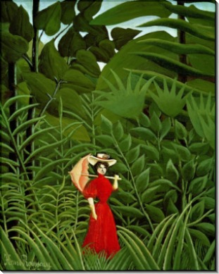 Женщина в красном на прогулке в лесу - Руссо, Анри