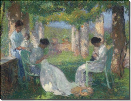 Женщины, занятые шитьем в тени перголы - Мартен, Анри Жан Гийом