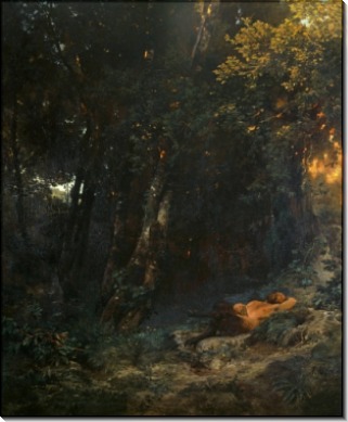 Лесной пейзаж со спящим фавном - Бёклин, Арнольд