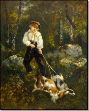 Мальчик с собаками в лесу - Диас де ла Пенья, Нарсис