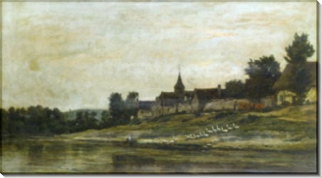 Речной пейзаж с деревушкой - Добиньи, Шарль-Франсуа 