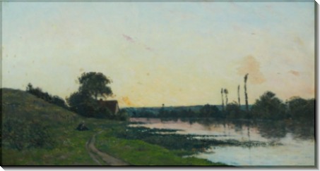 Пейзаж с домом у реки, закат - Добиньи, Шарль-Франсуа 
