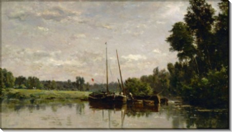 Речной пейзаж с баржами - Добиньи, Шарль-Франсуа 