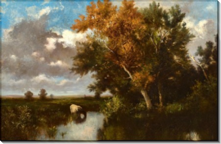Пейзаж с коровой на водопое - Дюпре, Жюль