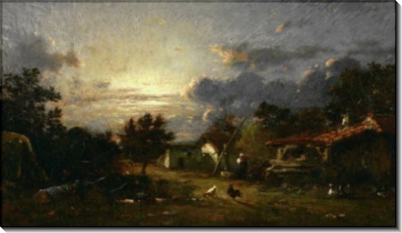 Пейзаж с деревней на закате - Дюпре, Жюль