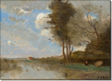 Пейзаж с утками на пруду - Коро, Жан-Батист Камиль