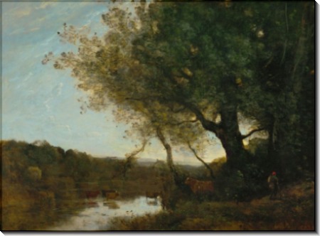 Стадо коров, переходящее реку, вечер - Коро, Жан-Батист Камиль
