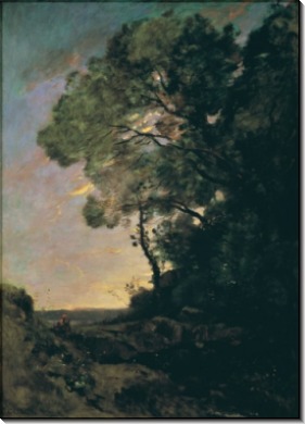 Вечерний пейзаж с деревьями - Коро, Жан-Батист Камиль Вечерний пейзаж с деревьями - Коро, Жан-Батист Камиль