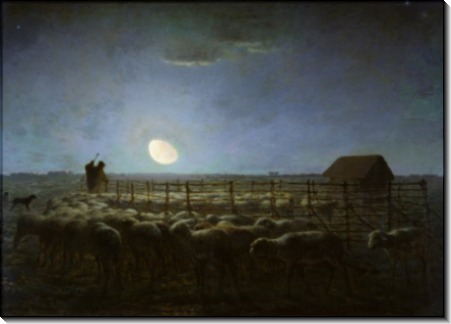 Отара овец, освещаемая лунным светом - Милле, Жан-Франсуа 