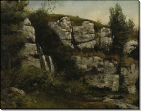 Скалистый пейзаж с водопадом - Курбе, Гюстав