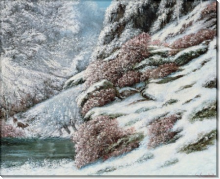 Зимний пейзаж с оленями - Курбе, Гюстав
