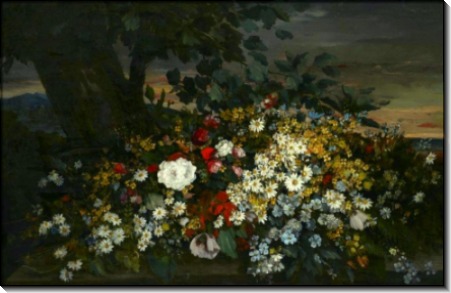 Букет цветов на фоне пейзажа - Курбе, Гюстав