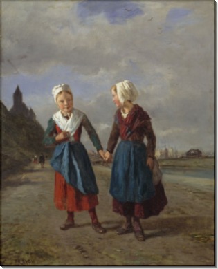 Две юные путницы на фоне пейзажа - Труайон, Констан