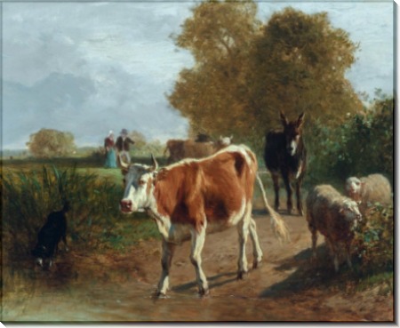 Пейзаж с коровами, овцами и осликом - Труайон, Констан